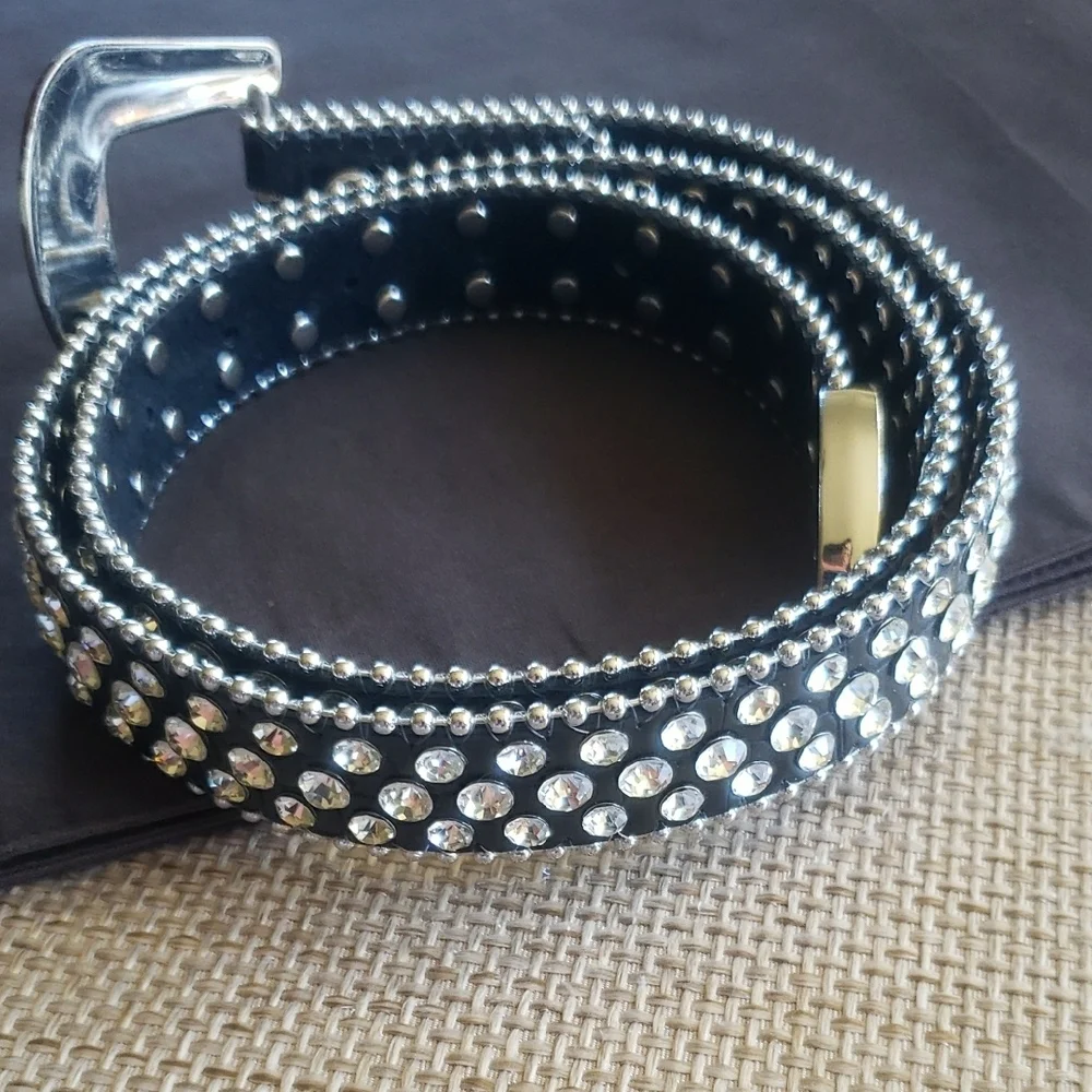 Rhinestone Studded Black Women's Belt